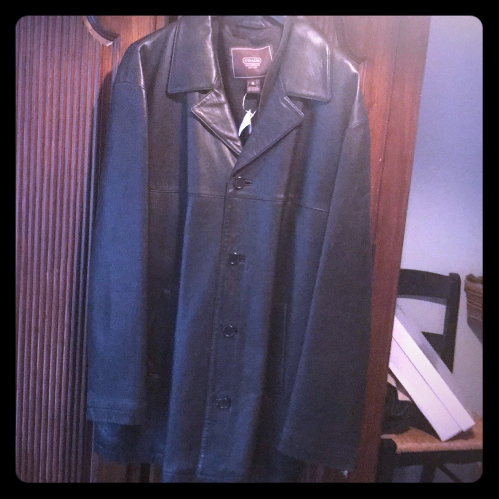 Coach Black Leather Coat Men’s XL NWT